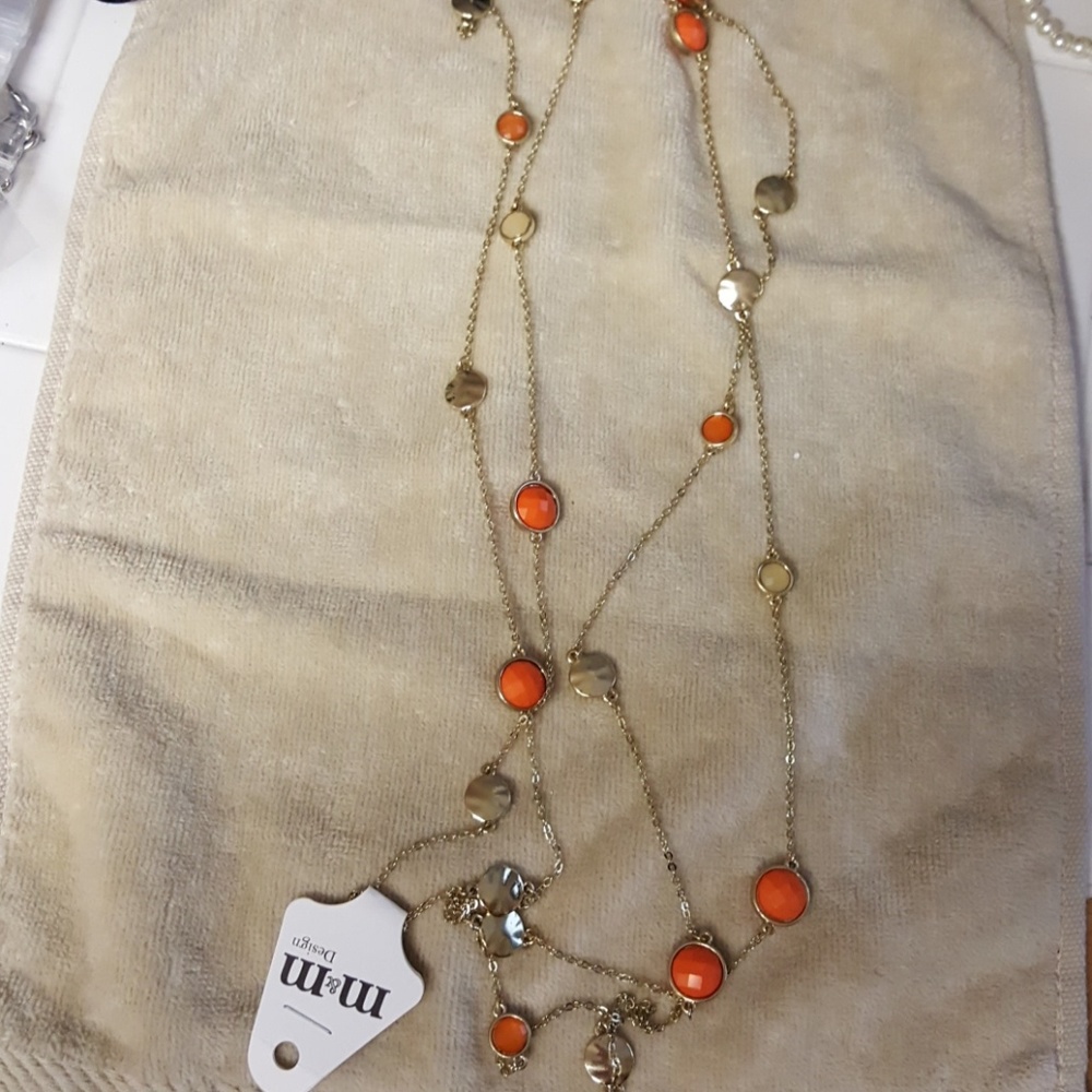 36" orange and gold necklace